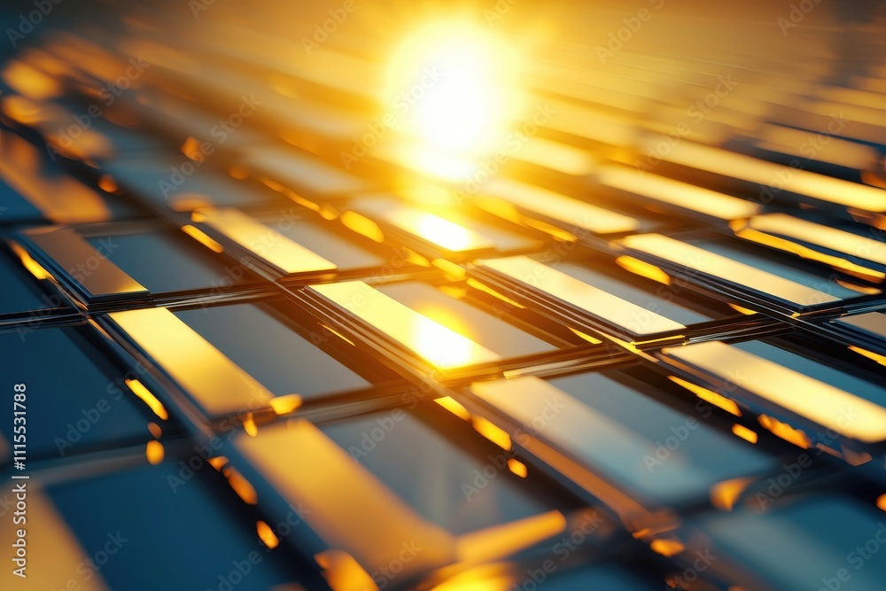 Poster abstract reflection of sunlight on metallic surface at dusk