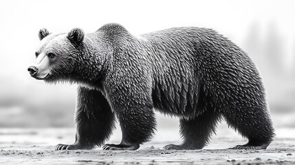 Obraz premium Bear in Action Sketch Wallpaper Artistic Wildlife Pencil Drawing