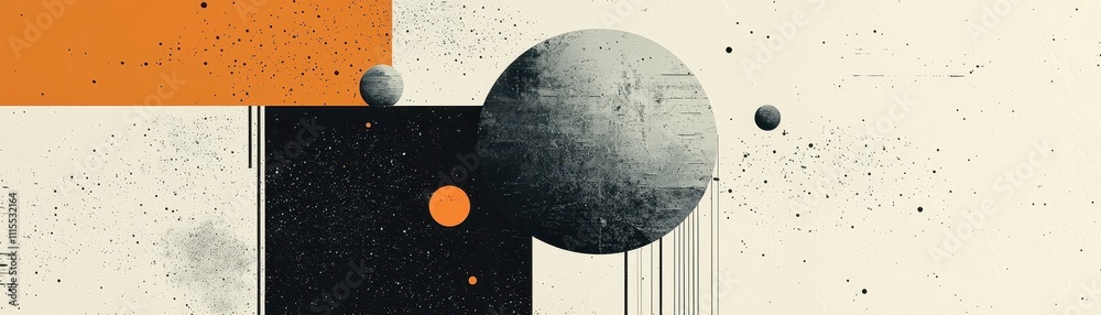 Poster abstract geometric composition with planets and textures