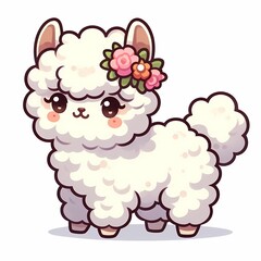 Cute Chibi Alpaca Character Illustration in Flat Style on White Background