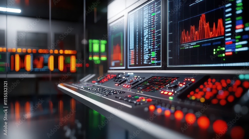 Fototapete high-tech control room with digital displays and data visualizations