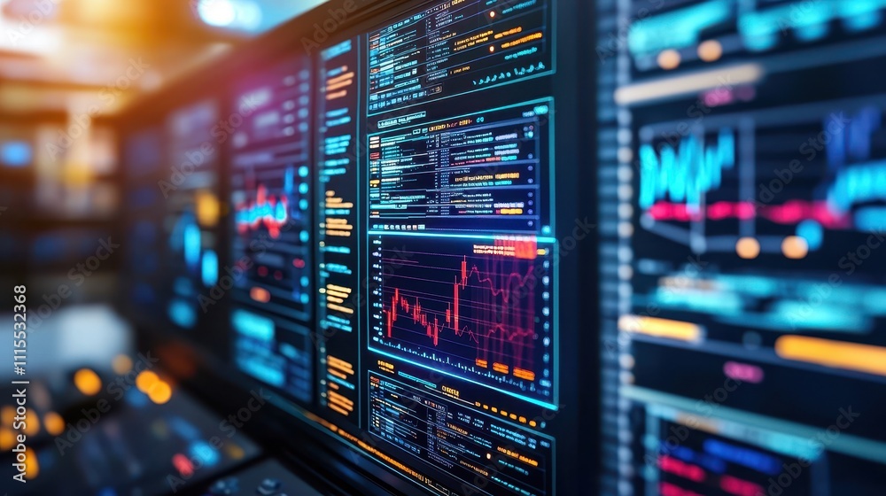 Fototapete High-Tech Data Dashboard with Colorful Graphs and User Interface