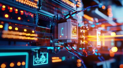 Fototapeta premium Modern Circuit Board with LED Lights and High-Tech Components