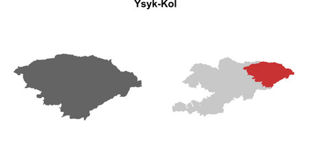 Ysyk-Kol region blank outline map set