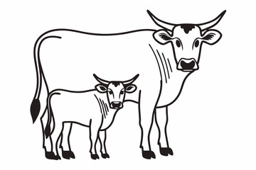 Fototapeta premium Cow liner vector illustration, cow silhouette