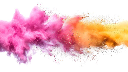 Pink, Yellow, Gold colours powder exploding isolated on a transparent background