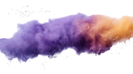 Purple, Gold, Silver colours powder exploding isolated on a transparent background