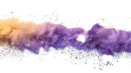 Obraz premium Purple, Golden, Silver colours powder exploding isolated on a transparent background