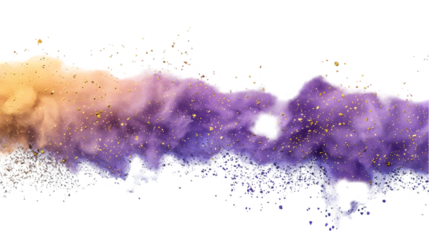 Purple, Golden, Silver colours powder exploding isolated on a transparent background