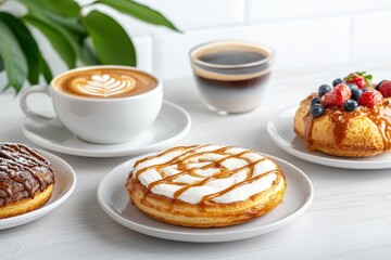 Delicious Morning Treats with Coffee and Assorted Pastries
