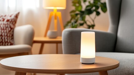 Modern Living Room with Stylish Lamp and Cozy Furniture in Bright Space