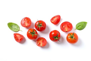 Fresh red tomatoes on white background, top view
