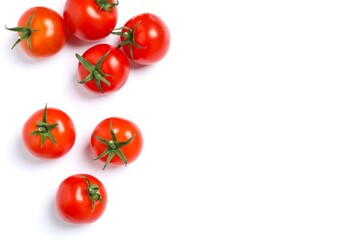 Fresh red tomatoes on white background, top view