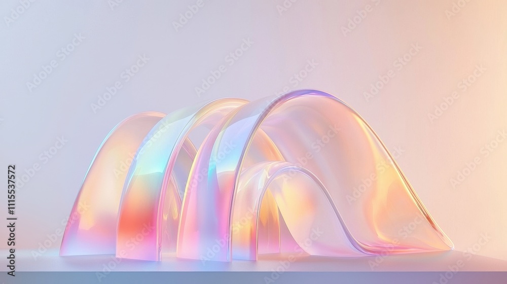 Poster smooth translucent arcs with subtle rainbow effects on a soft gradient background
