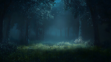 Naklejka premium Mysterious forest under moonlight casting shadows and creating an ethereal atmosphere at night