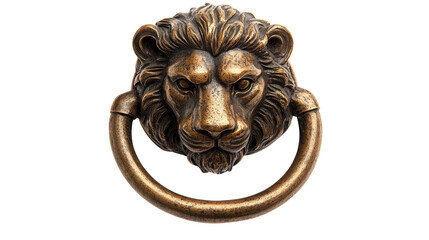 A magnificent lion head door knocker displaying intricate details and a rich, bronze finish. This piece combines functionality with artistic expression, ideal for a charming entrance