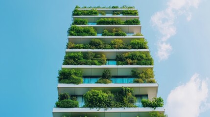 Human Centric Urbanism Concept , Verdant Highrise Eco Friendly Futuristic Residential Tower with Lush Vertical Gardens