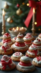 Naklejka premium Christmas cookies decorated with New Year toys lie on the festive table