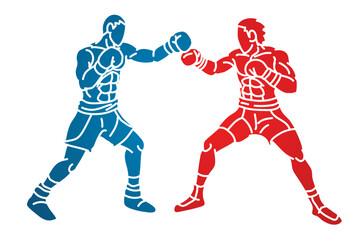 Silhouette Boxing Sport Male Boxer Fighting Action Cartoon Kickboxing Graphic Vector