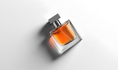 A sleek perfume bottle with an orange liquid, reflecting elegance and luxury.