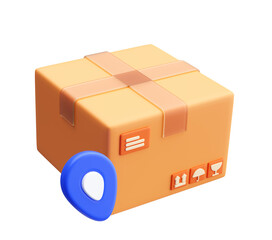 Obraz premium Delivery Packaging Box cardboard with pin location transportation concept 3D background illustration