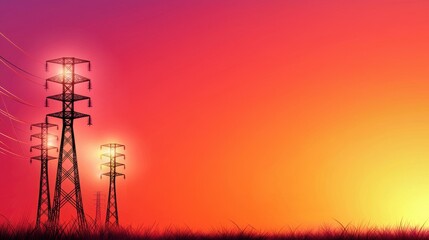 Silhouetted Power Lines at Sunset with Vibrant Colorful Sky