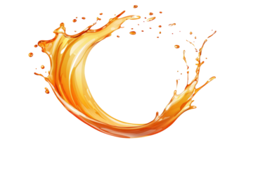 A dynamic splash of oil in a circular shape, beautifully suspended against a clean white background.