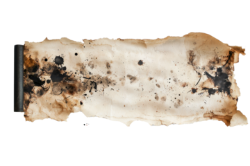 A scroll covered in deep ink stains.