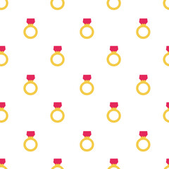 Ring with red stone. Seamless pattern. Vector flat illustration.