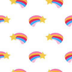 Obraz premium Seamless childish pattern with cute rainbow and star. Creative kids texture for design, fabric, wrapping, textile, wallpaper, apparel. Vector flat illustration.