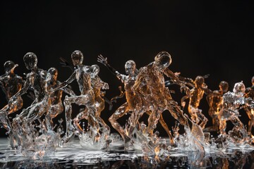 Fototapeta premium Glass Figures Dancing in Water Reflections