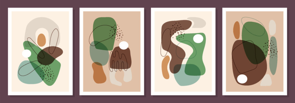 Wall Art Cards With Colorful Hand Drawn Organic and Modern Blobs. Trendy poster collection perfect for print, home decor, covers, wallpaper