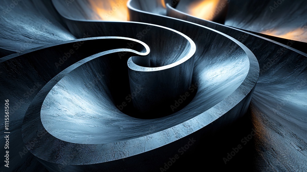 Poster intricate rendering of a spiral design showcasing smooth metallic textures and depth
