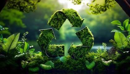 Ecothemed illustrations of plants and recycling symbols, promoting Prioritize Our Planet selective focus, environmental awareness, realistic, Composite, Nature park backdrop