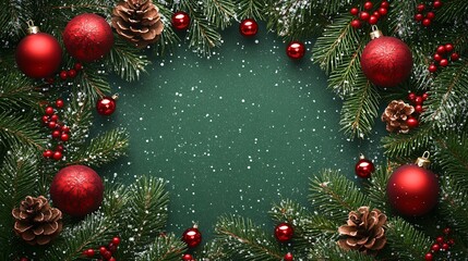 Christmas frame background of branches and baubles