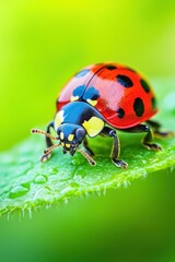 Fototapeta premium Vibrant Ladybug on Lush Green Leaf