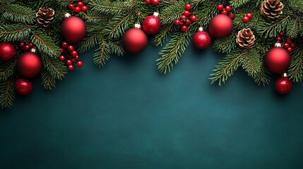 Christmas frame background of branches and baubles