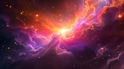 Cosmic Explosion: Bright, colorful nebula explosion in space.
