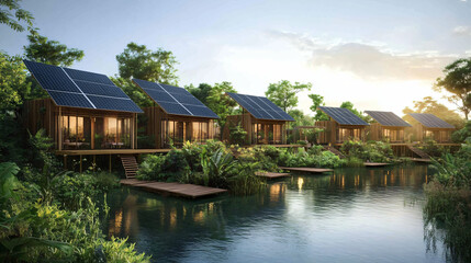 A solar-powered eco-lodge designed for remote eco-tourism destinations, providing energy-efficient accommodations while minimizing environmental impact and promoting sustainability.