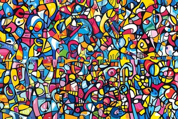 Fototapeta premium colorful abstract doodle geometric graffiti shapes vibrant contemporary element style illustration