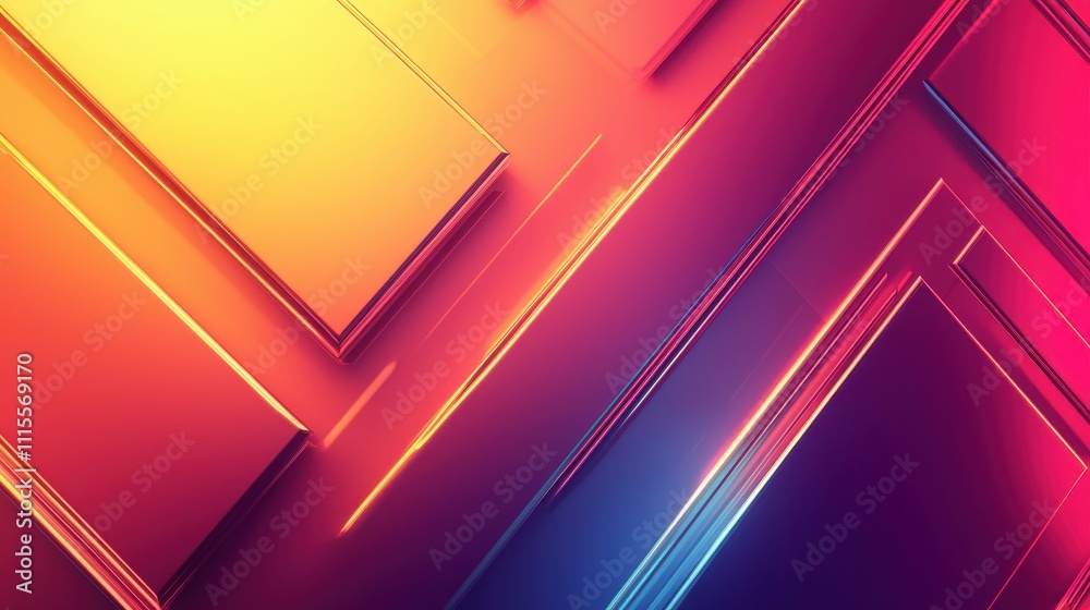 Poster abstract geometric background with dynamic color gradient and layered square shapes