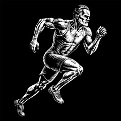 Fototapeta premium a drawing of a man running in a black and white photo.