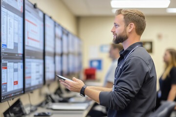 Fototapeta premium Logistics manager leads a comprehensive training session in a high-tech facility