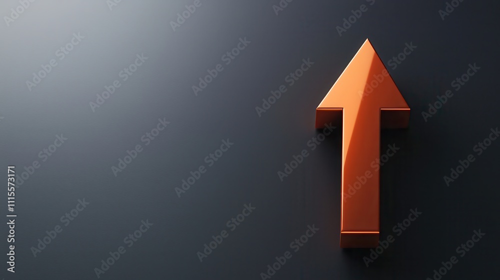 Poster orange arrow pointing upwards on a textured dark background for design and direction concepts