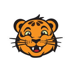 cute adorable tiger cat sticker style tattoo logo in black background vector for high quality print for kids book