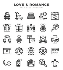 Set of Love & Romance Icons. Simple Lineal art style icons pack.