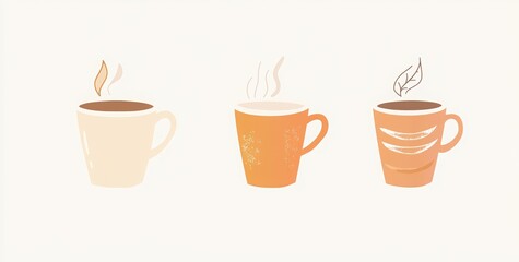 Obraz premium 4 vector coffee cups on white background. coffee cups with steam