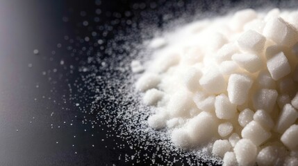 Pile of sugar is on a black surface