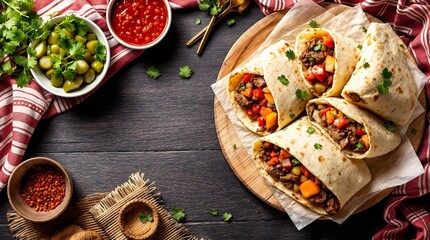 Grilled Shashlik Rolls with Flatbread and Pickled Vegetables (Kyrgyzstan Cuisine)
