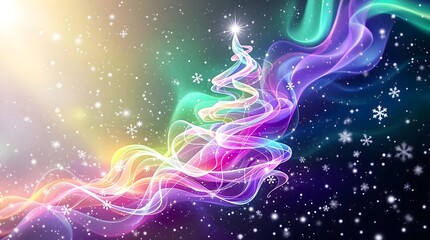 Abstract Light Trail Christmas Tree: Festive Background, Holiday Design